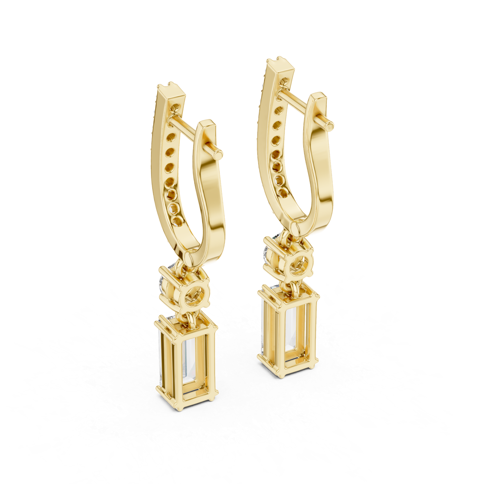 1.00 Cts Baguette Cut Lab Grown Diamond Dangle Gold Earrings ER-25