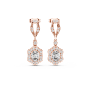 1.42 Cts Oval Cut Lab Grown Diamond Dangle Gold Earrings ER-185