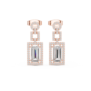 1.95 Cts Baguette Cut Lab Grown Diamond Dangle Gold Earrings ER-187