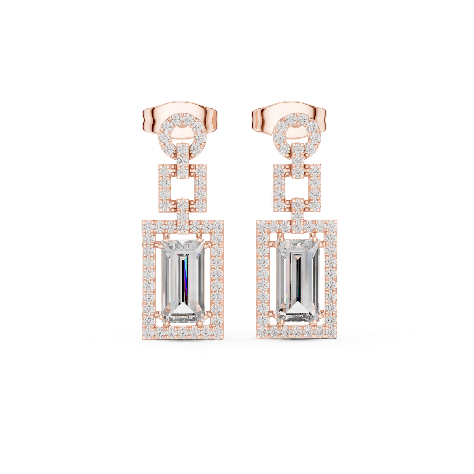 1.95 Cts Baguette Cut Lab Grown Diamond Dangle Gold Earrings ER-187
