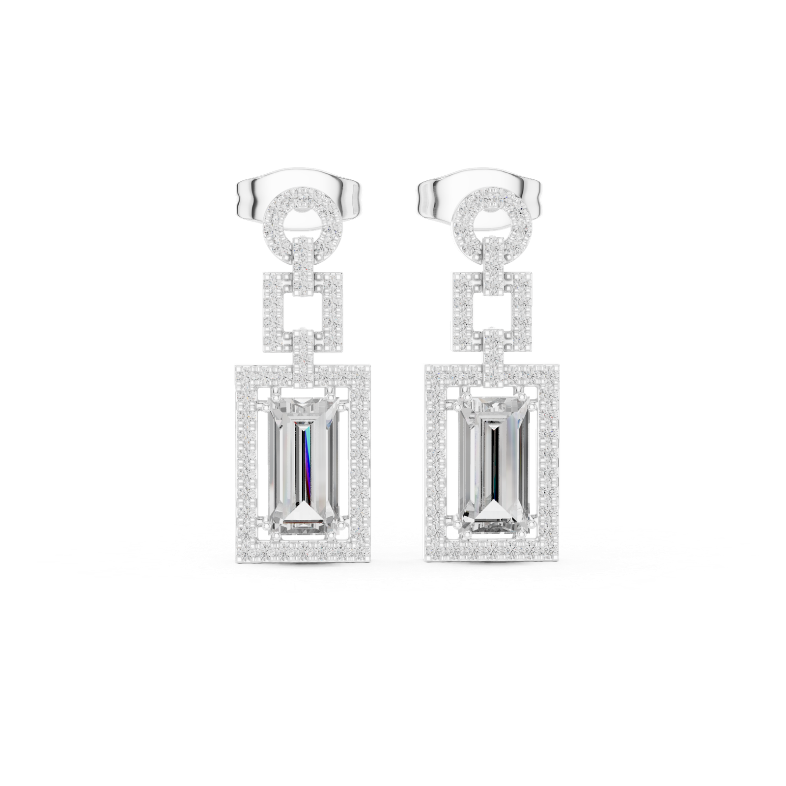 1.95 Cts Baguette Cut Lab Grown Diamond Dangle Gold Earrings ER-187