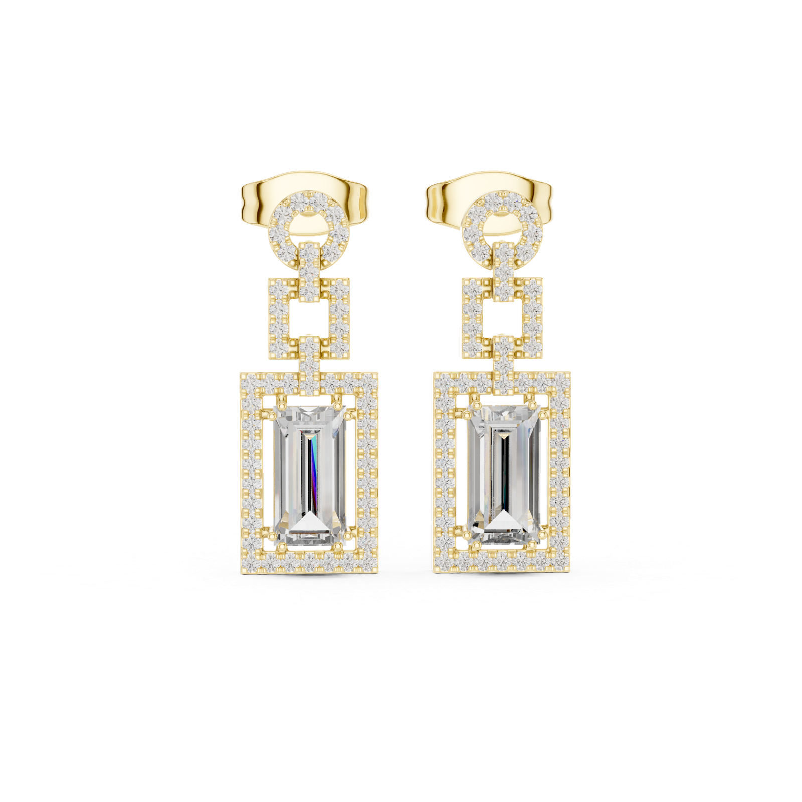 1.95 Cts Baguette Cut Lab Grown Diamond Dangle Gold Earrings ER-187