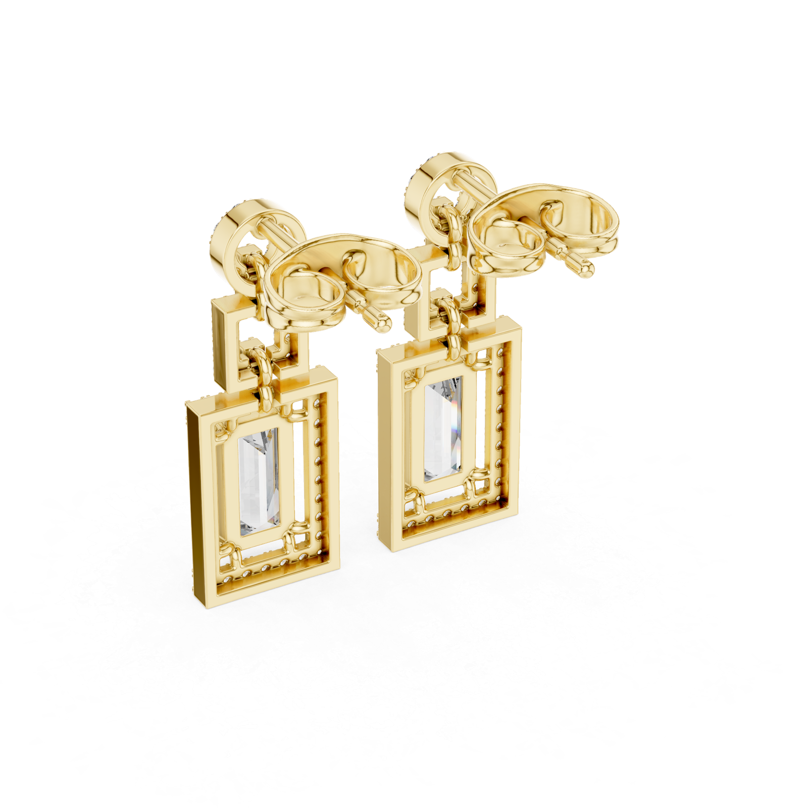 1.95 Cts Baguette Cut Lab Grown Diamond Dangle Gold Earrings ER-187