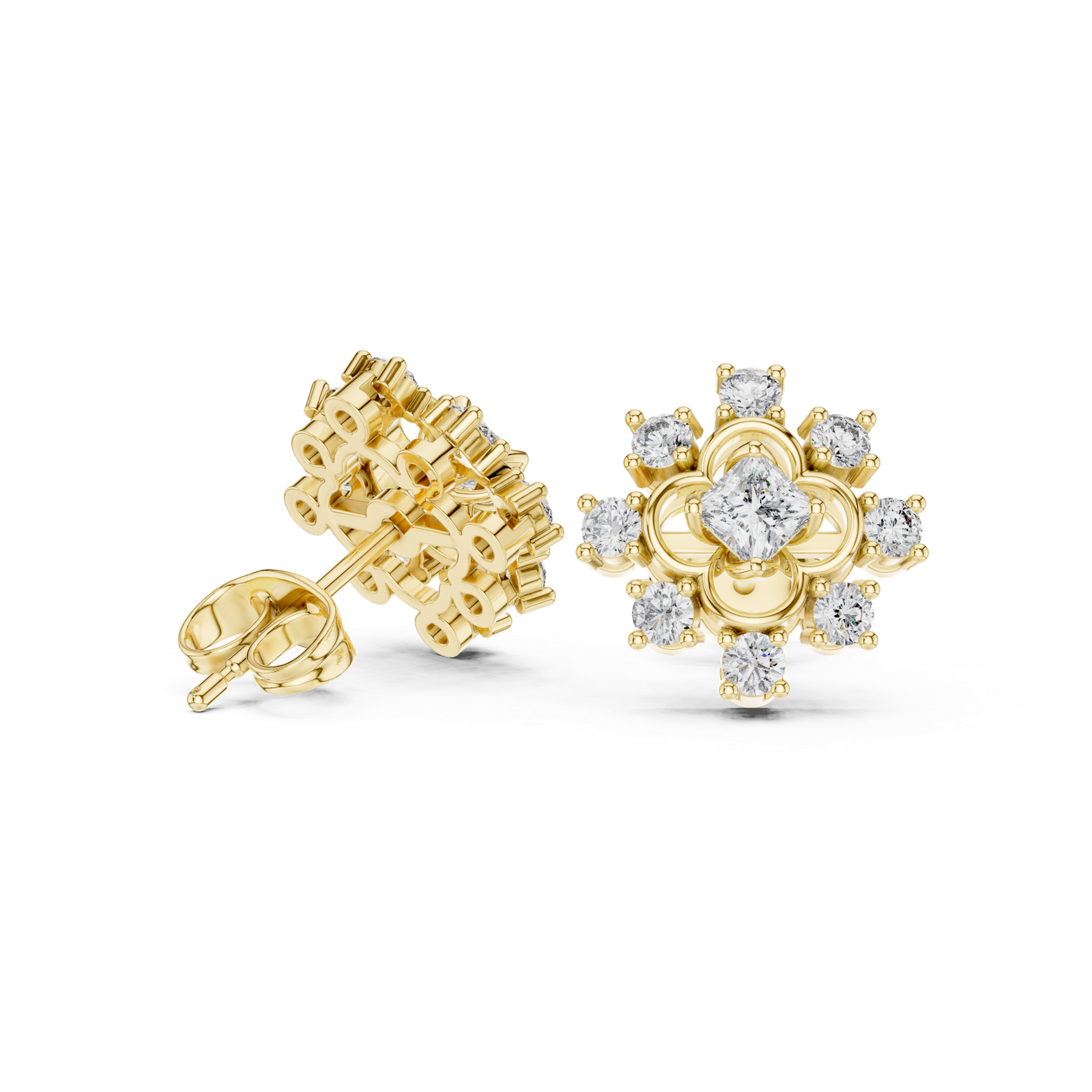 0.83 Cts Princess Cut Lab Grown Gold Diamond Earrings ER-281