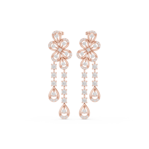 2.59 Cts Round Cut Lab Grown Diamond Dangle Gold Earrings ER-56