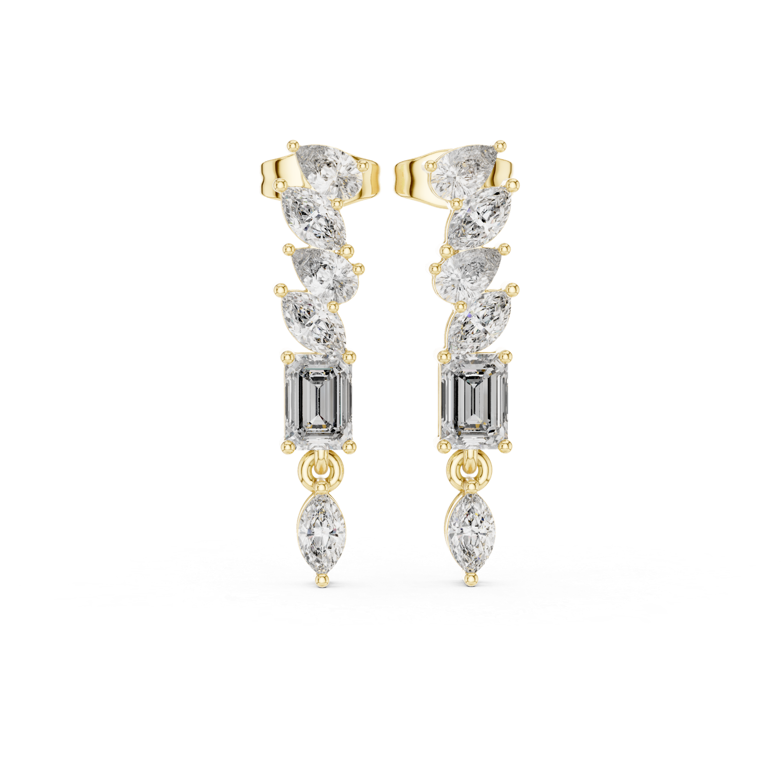 1.60 Cts Emerald Cut Lab Grown Diamond Dangle Gold Earrings ER-199