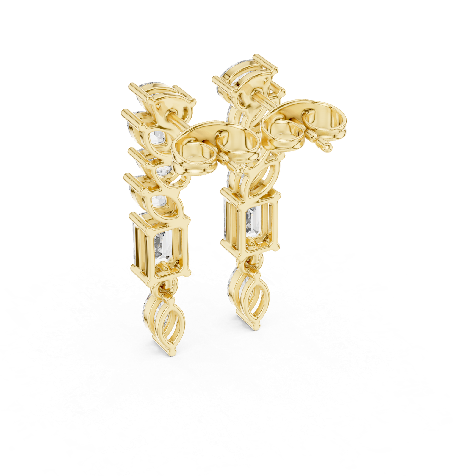 1.60 Cts Emerald Cut Lab Grown Diamond Dangle Gold Earrings ER-199