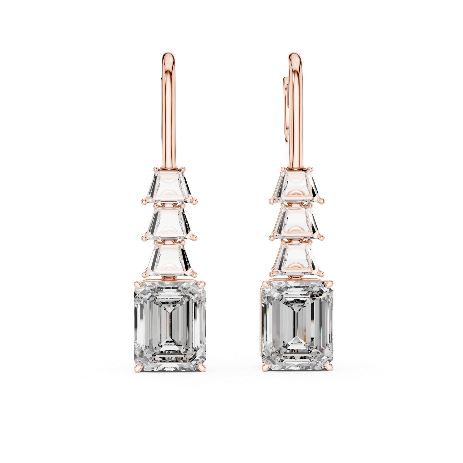 Elegant Lab Grown Diamond Gold Earrings 9.52 Cts Emerald Cut ER-67