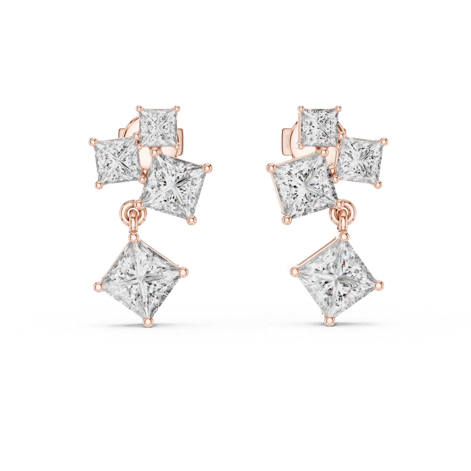 Lab Grown Diamond Gold Earrings 2.86 Cts Princess Cut ER-69