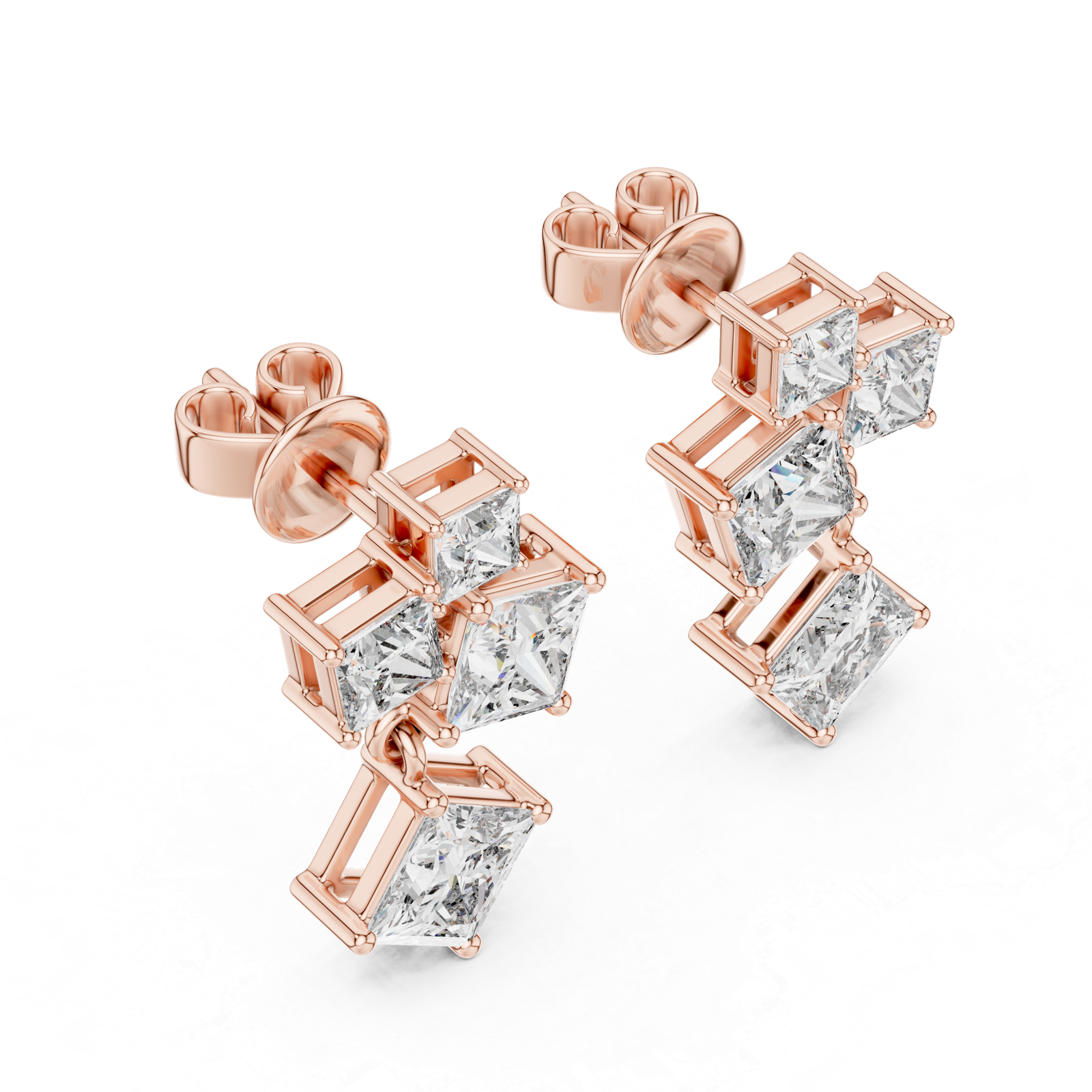 Lab Grown Diamond Gold Earrings 2.86 Cts Princess Cut ER-69