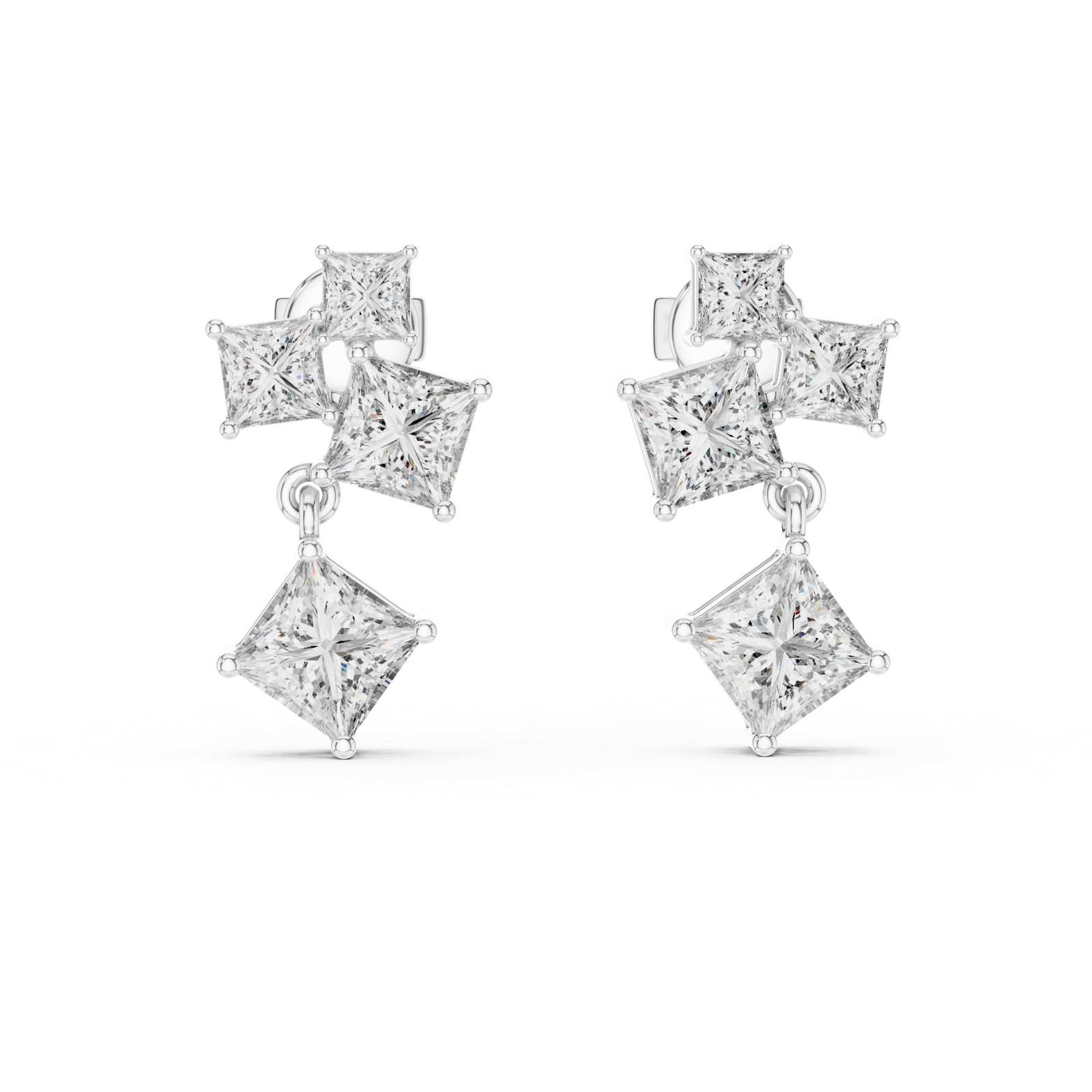 Lab Grown Diamond Gold Earrings 2.86 Cts Princess Cut ER-69