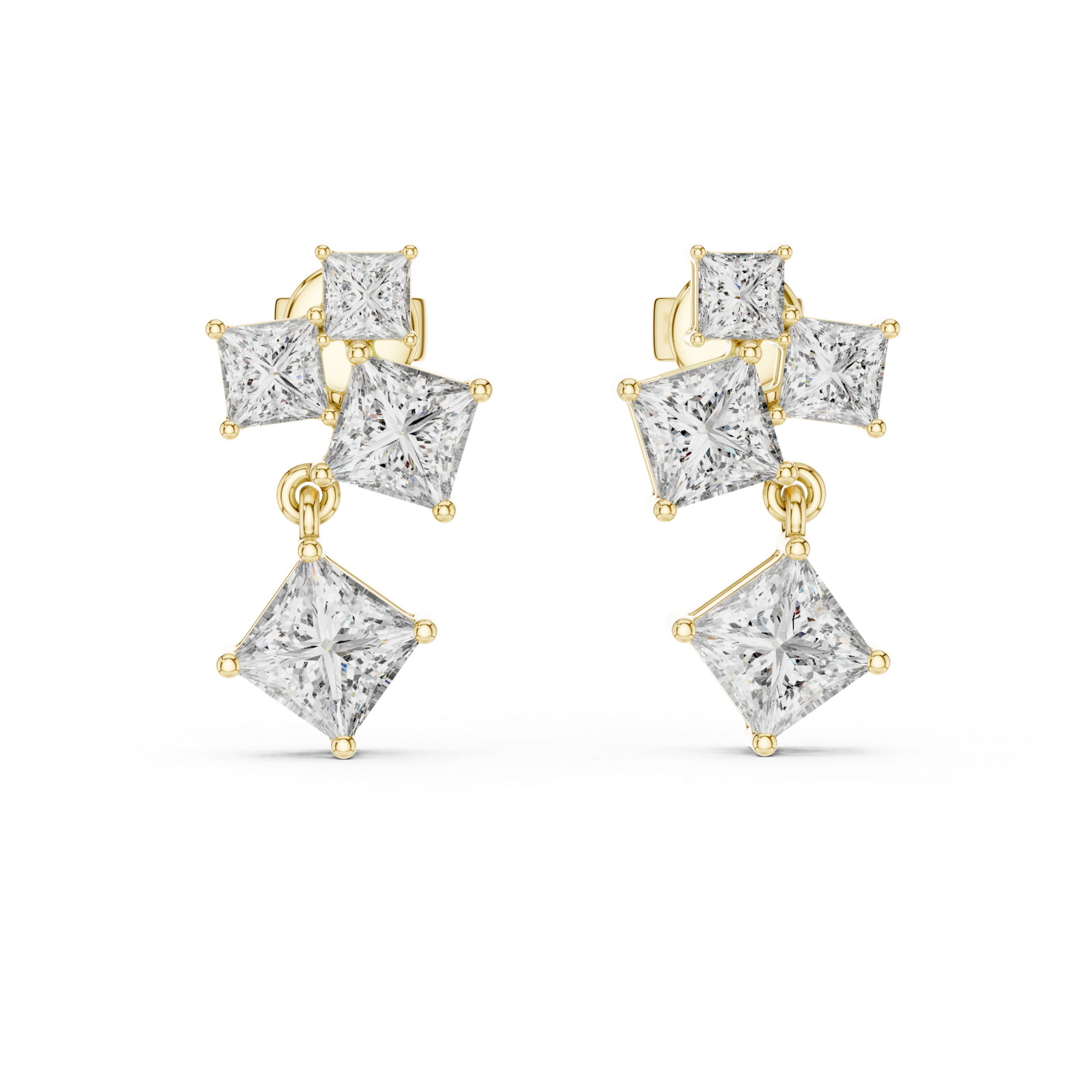 Lab Grown Diamond Gold Earrings 2.86 Cts Princess Cut ER-69
