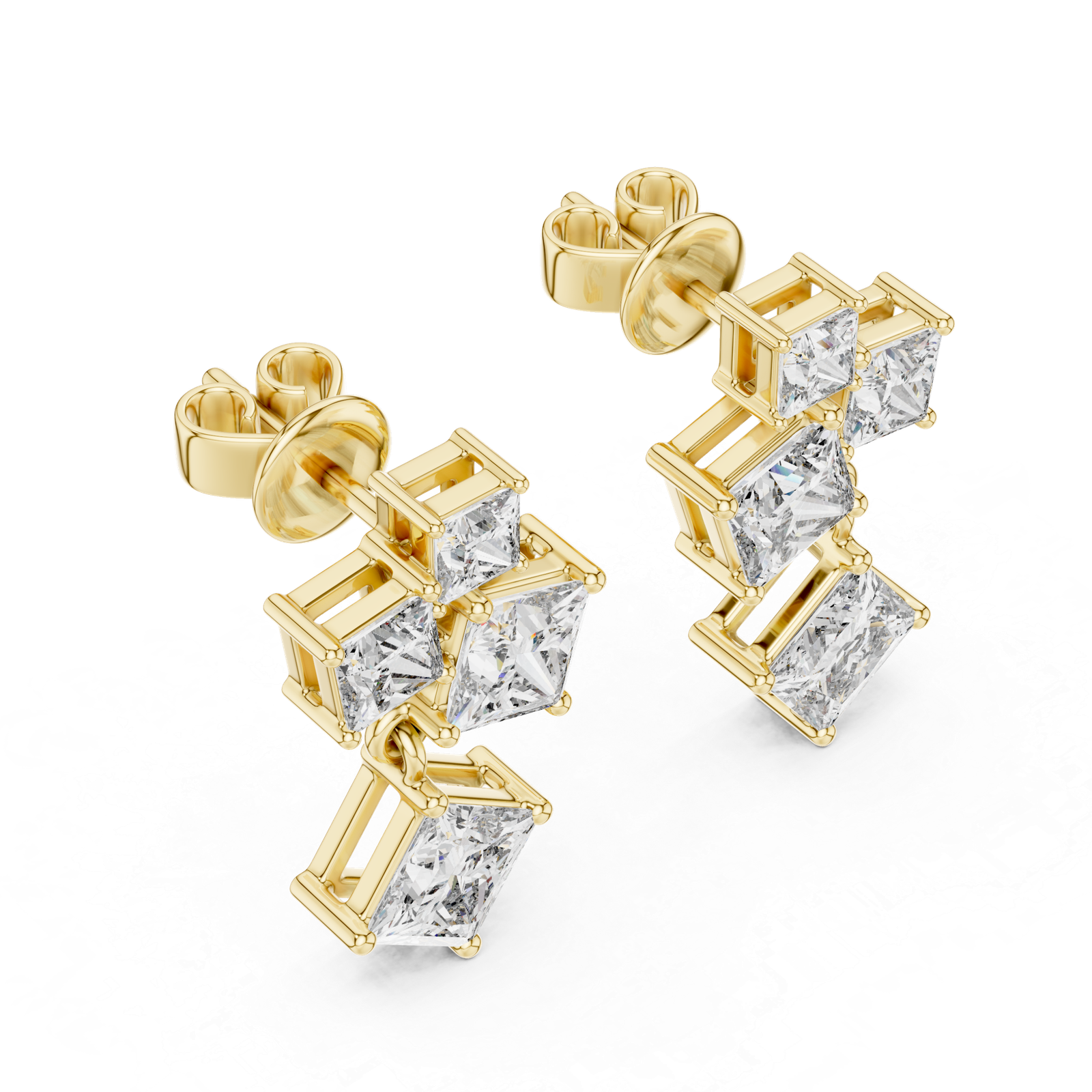 Lab Grown Diamond Gold Earrings 2.86 Cts Princess Cut ER-69