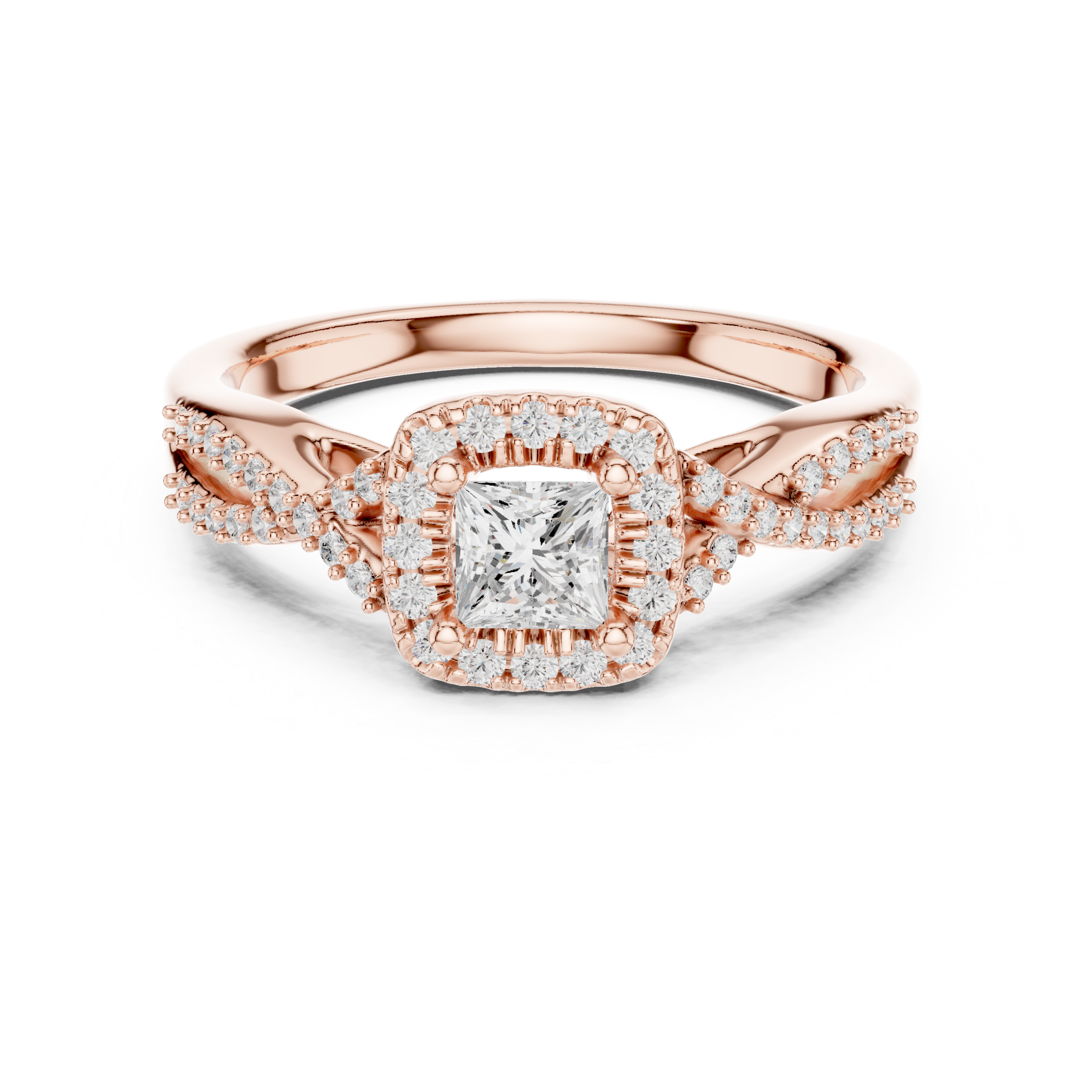 CZ Hallmarked Gold Ring 0.68 Cts Princess Cut LR-121