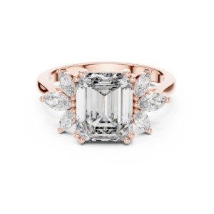 Stunning CZ Gold Ring 3.58 Cts Emerald Cut LR-148